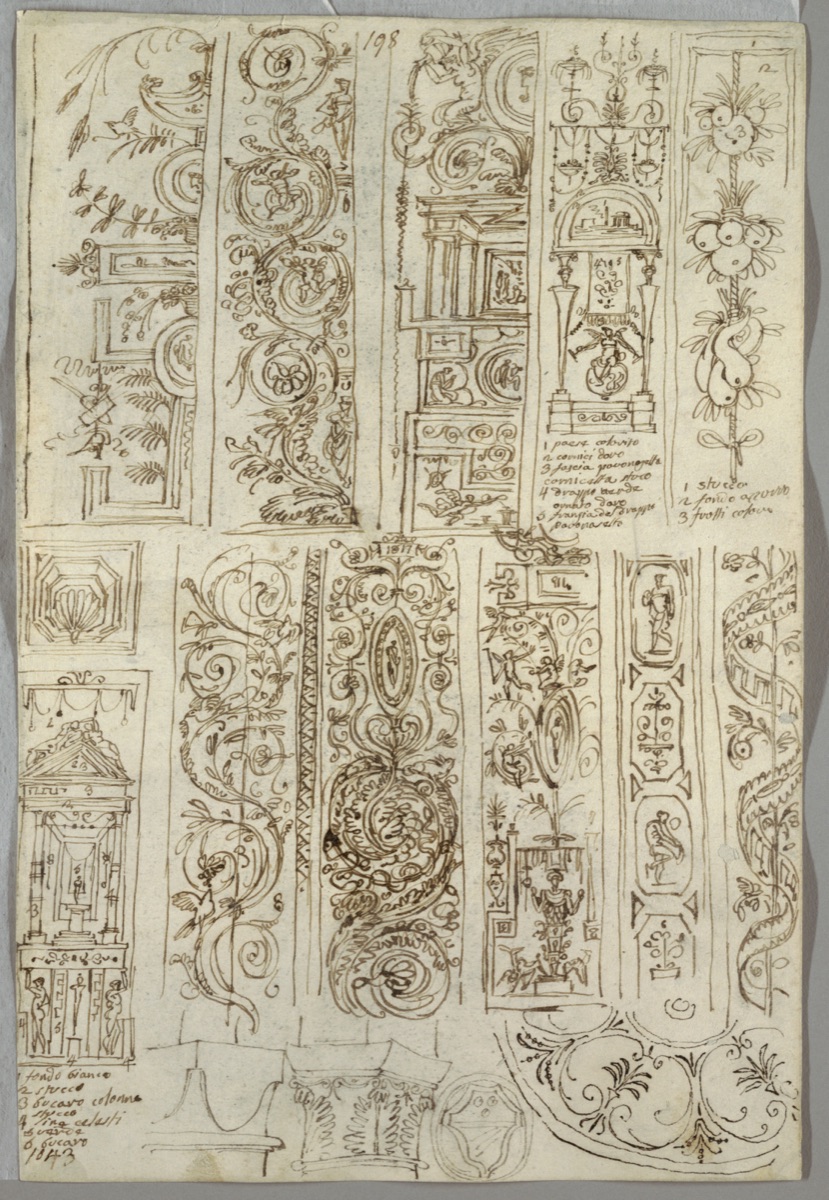 Decorative Studies of Candelabra; Verso: Masculine Heads — Felice Giani, Italian, 1758–1823