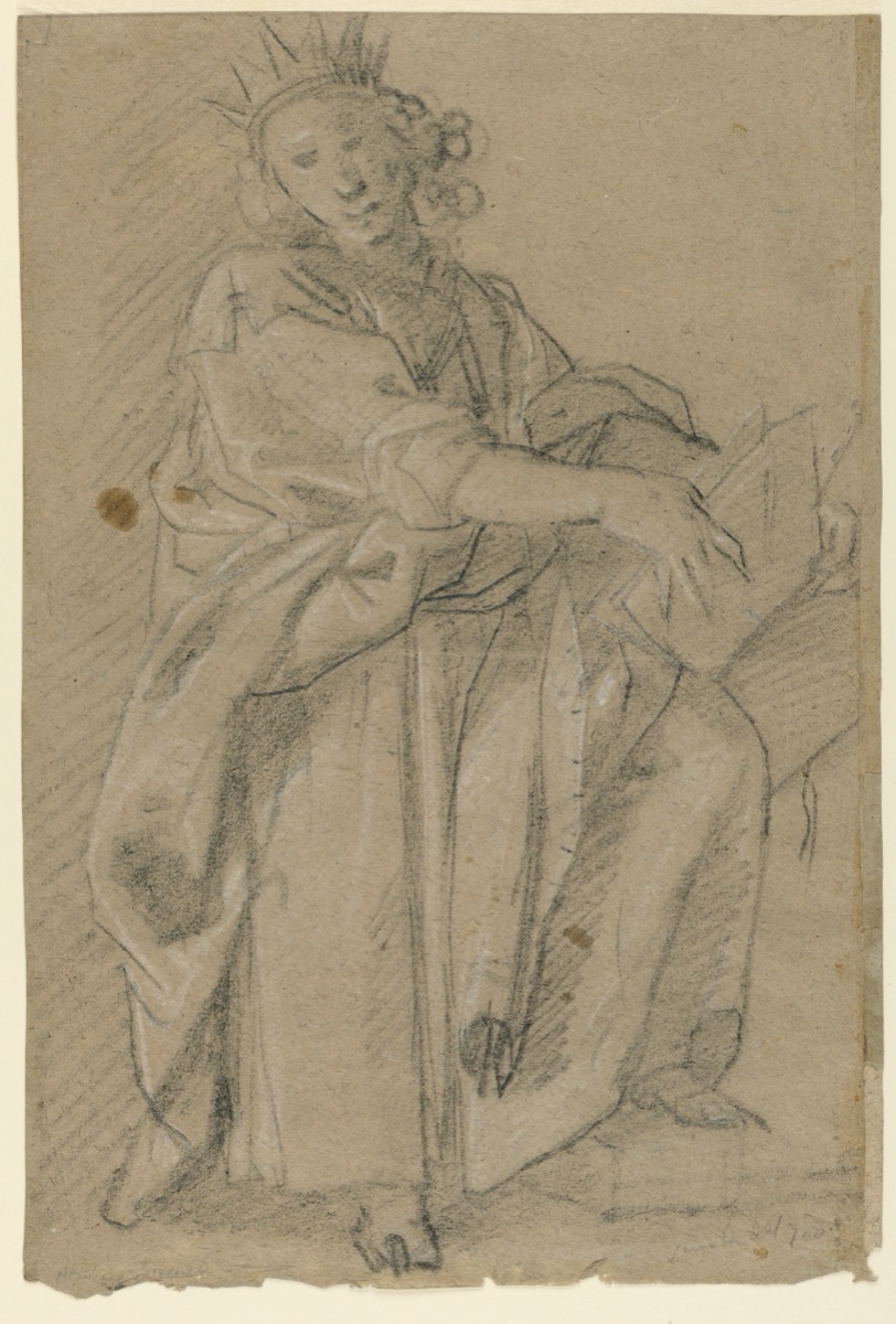 Sketch of a Standing Crowned Figure with a Book