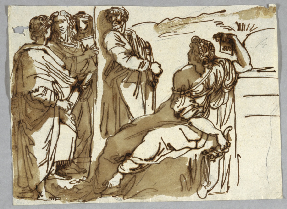 Group with Petrarch and Sappho in "Parnassus" after Raphael Sanzio — Felice Giani, Italian, 1758–1823
