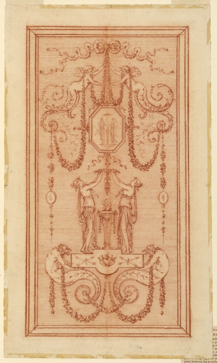 Design for a Decorative Panel (with Nymphs and Garlands) — Gilles Paul Cauvet, French, 1731–1788