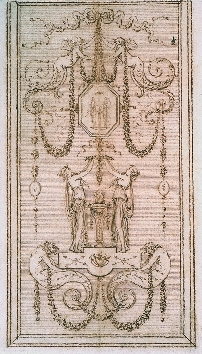 Design for a Decorative Panel (with Nymphs and Garlands) — Gilles Paul Cauvet, French, 1731–1788