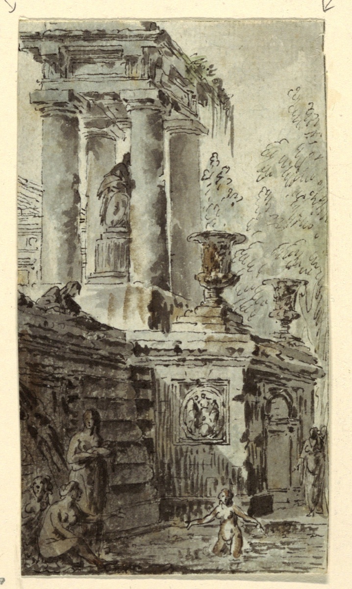 Architectural Fantasy with Figures Bathing — Jean-Charles Delafosse, French, 1734 – 1789