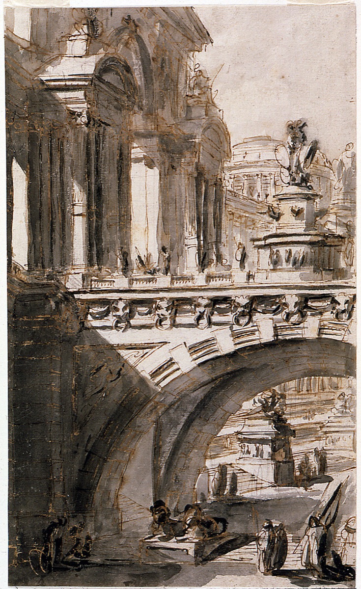 Architectural Fantasy: Bridge and Monuments — Charles Michel-Ange Challe, French, 1718 – 1778