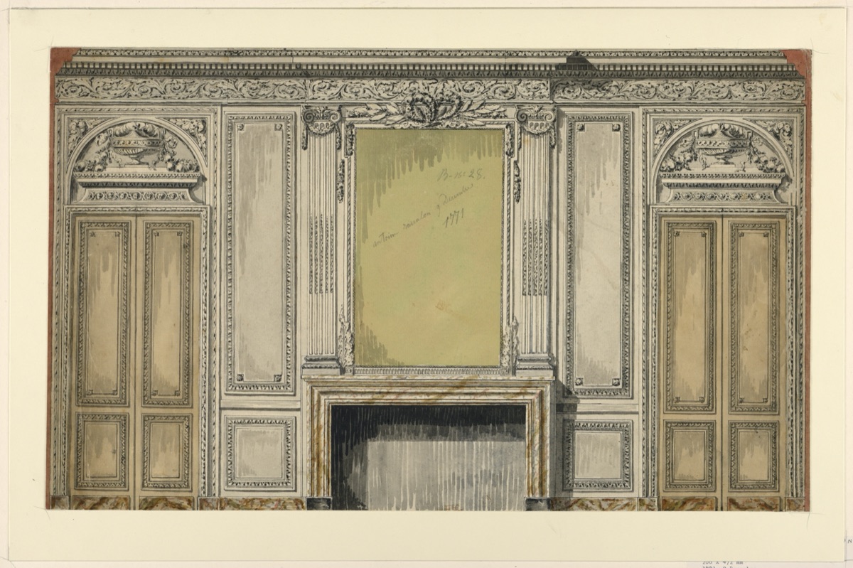 Design for the elevation of a chimney wall of a salon — Jacques-Denis Antoine, French, 1733 – 1801