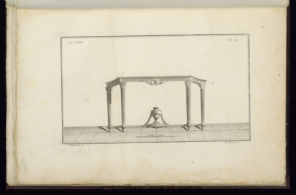 Design for a Table with a Vase at its Base — Juste-François Boucher, French, 1736 – 1782; Lachausée, Active in France, 17??–18??; Le Père et Avaulez, Paris, 1772–1777; Charles Le Pere, French, active 1772 – 1777; Pierre-Michel Avaulez, French, active 1772 – d. 1777