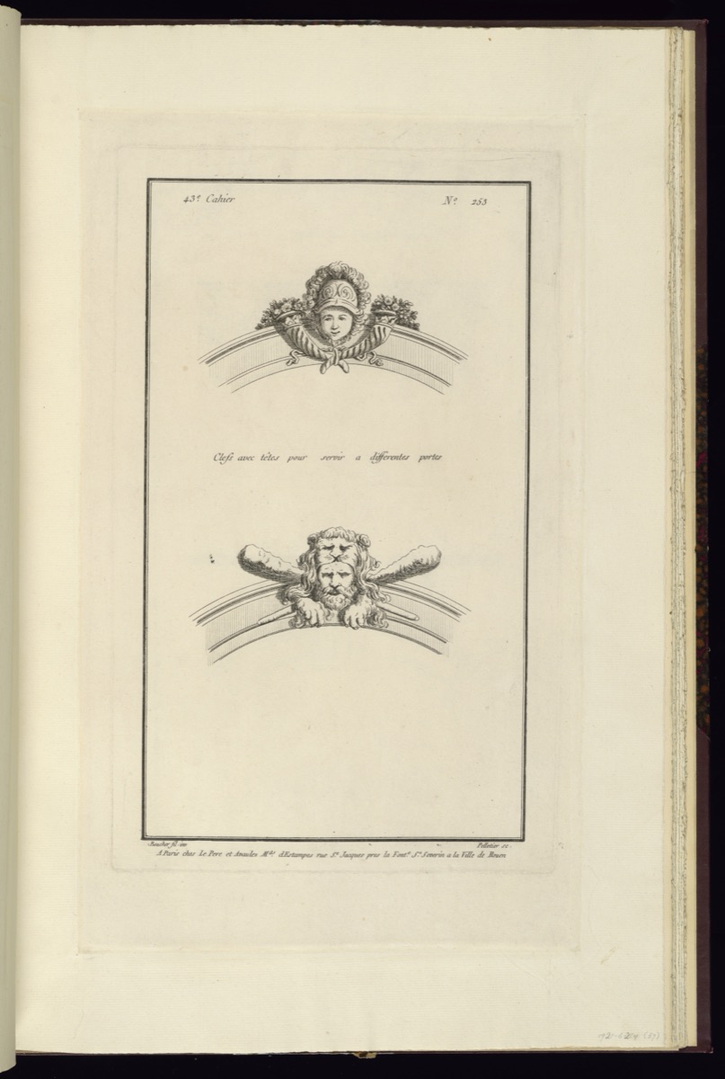 Clefs avec têtes pour servir a differentes portes — Juste-François Boucher, French, 1736 – 1782; Jean Pelletier, French, born ca. 1736; Le Père et Avaulez, Paris, 1772–1777; Charles Le Pere, French, active 1772 – 1777; Pierre-Michel Avaulez, French, active 1772 – d. 1777