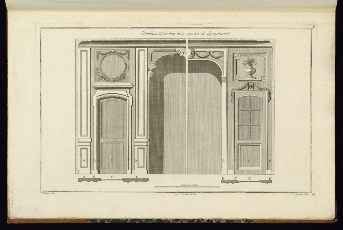 Elévations d'alcoves avec portes de degagement — Juste-François Boucher, French, 1736 – 1782; Ch. G. Coupeau, French, active 18th century; Jacques-François Chéreau, French, 1742–1794