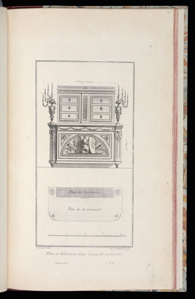 Elévation et Profil d'un Commode en Secrétaire — Richard de Lalonde, French, active 1780–96; Mathieu Nicolas Goulet de Saint-Morien, French, active late 18th c.; Jacques-François Chéreau, French, 1742–1794