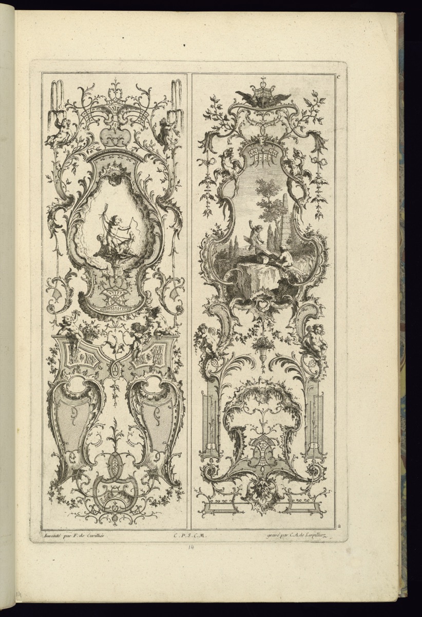Design for Two Panels of Ornament — François de Cuvilliés the Elder, Belgian, 1695 - 1768; Karl Albert von Lespilliez, 1723–1796; Nicolas-Jean-Baptiste Poilly, de, French, 1707 – 1780