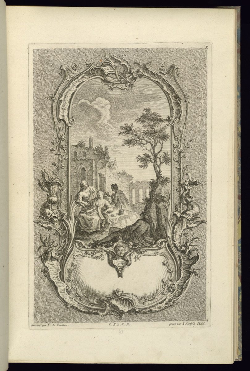 Cartouche with Central Vignette — François de Cuvilliés the Elder, Belgian, 1695 - 1768; Johann Gottfried Haid; Nicolas-Jean-Baptiste Poilly, de, French, 1707 – 1780