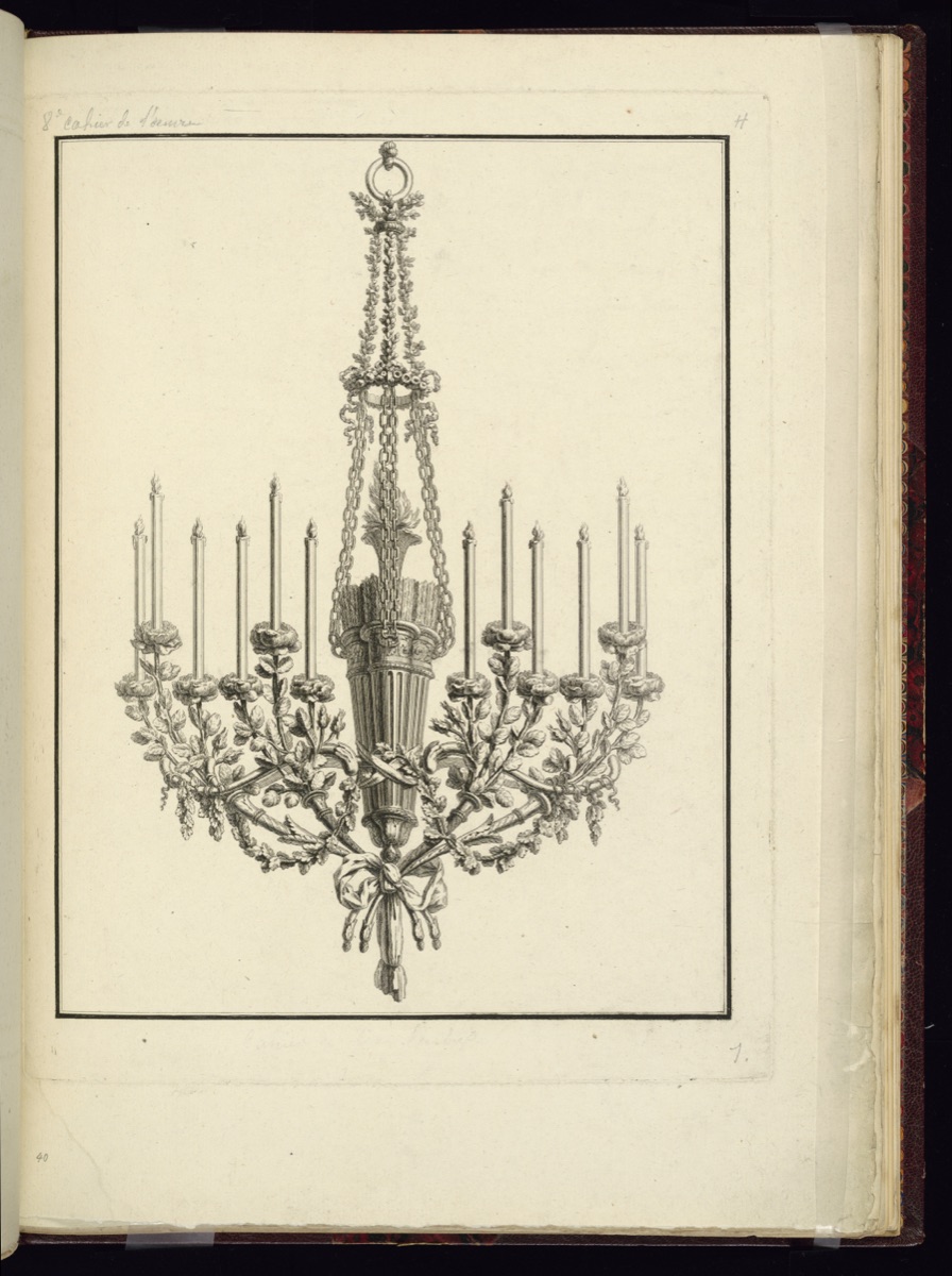 Chandelier Design (Title Page Before Lettering) — Jean François Forty, active 1775 – 1790; A. Colinet, French, active 18th century; Jacques-François Chéreau, French, 1742–1794