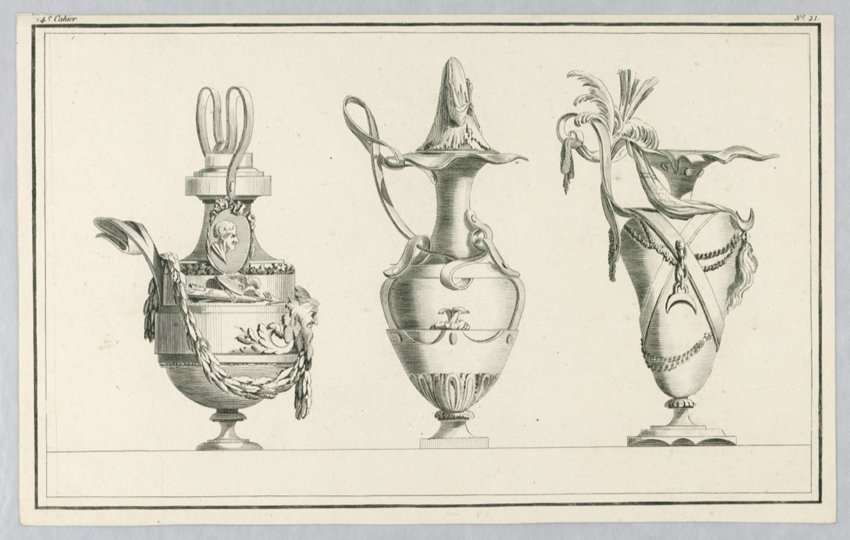 Plate from the IVe Cahier de Vases Boettes de Pendules Tombeaux &c. — Henri Sallembier, French, ca. 1753 - 1820; Jacques Juillet, French, 1739- after 1784