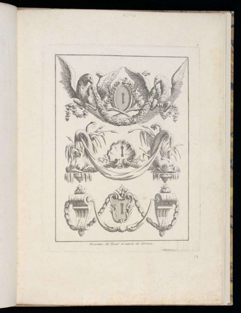 Desseins de Tiroir et entrée de serrure — Clément Pierre Marillier, French, 1740 – 1808; Pierre-Gabriel Berthault, French, 1737–1831; Louis-Joseph Mondhare, French, 1734–1799