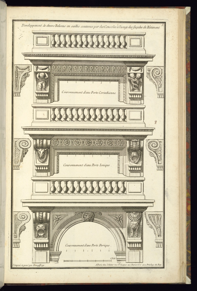 Developpement de divers Balcons en saillie soutenue par des Consoles à l'usage des façades de Bâtiment — Jean-François de Neufforge, Flemish, 1714–1791; Jean-François de Neufforge, Flemish, 1714 – 1791; Jean-François de Neufforge, Flemish, 1714–1791