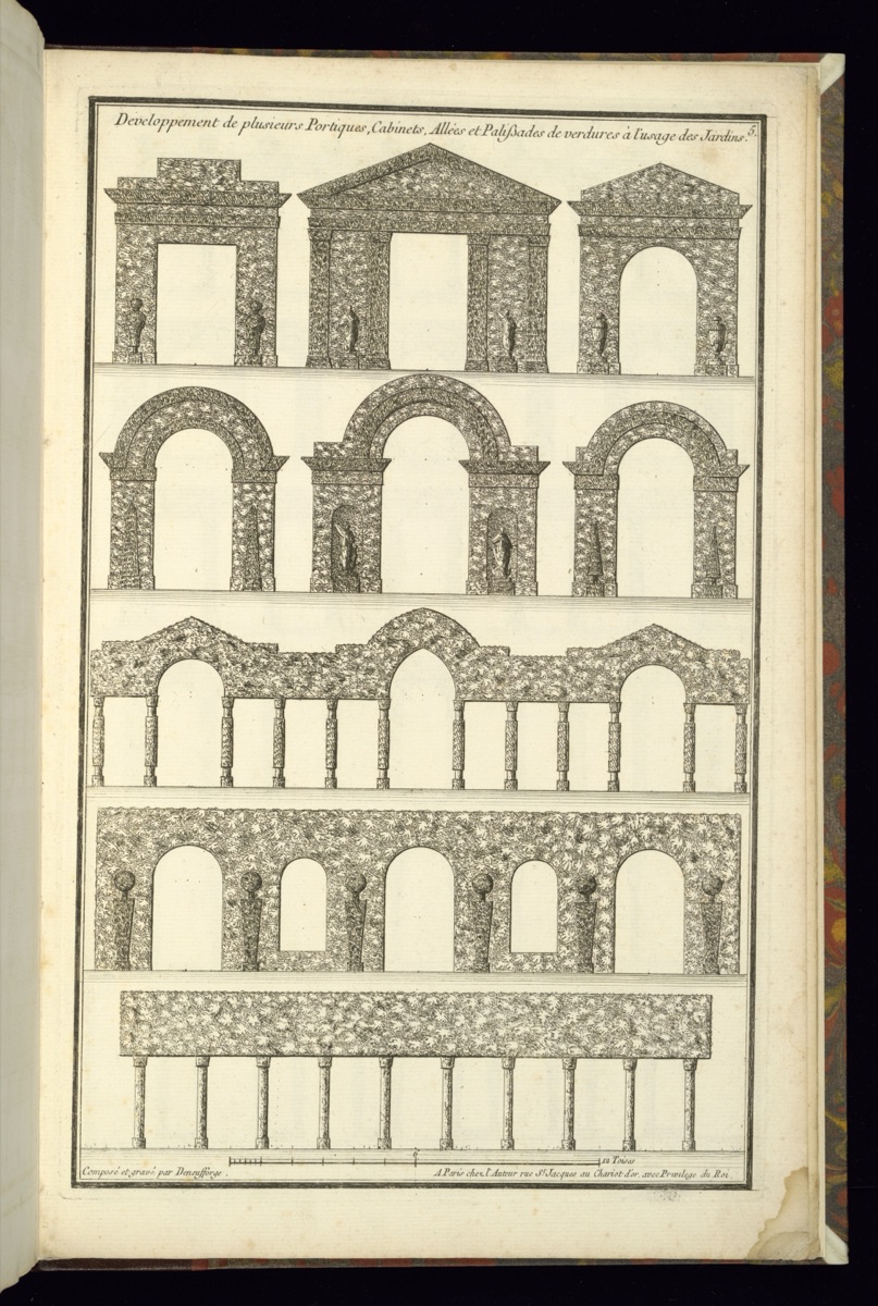 Developpement de plusieurs Portiques, Cabinets, Allées et Palißades de verdures à l'usage des Jardins — Jean-François de Neufforge, Flemish, 1714–1791; Jean-François de Neufforge, Flemish, 1714 – 1791; Jean-François de Neufforge, Flemish, 1714–1791