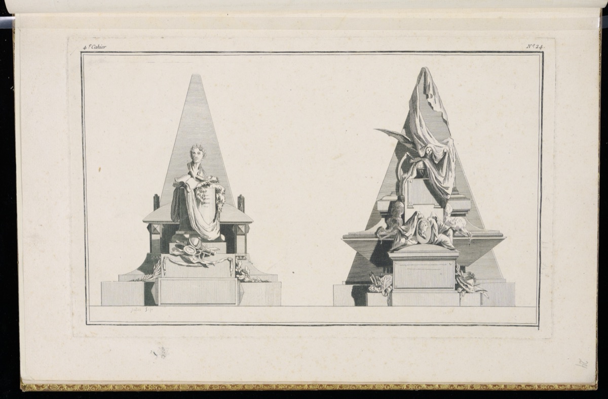 Two Funerary Monument Designs — Henri Sallembier, French, ca. 1753 - 1820; Jacques Juillet, French, 1739- after 1784; Émilie-Louise Avaulez, French, active 1777 – 1779; Pierre-Michel Avaulez, French, active 1772 – d. 1777