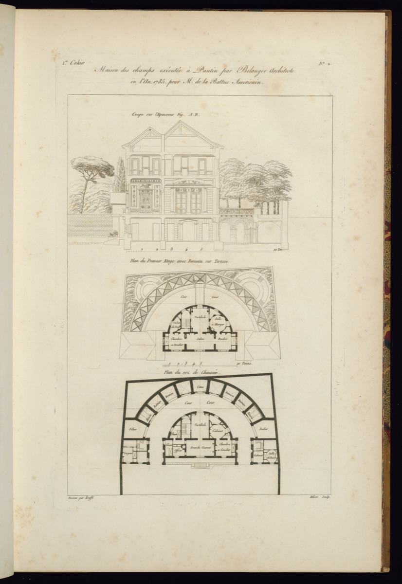 Maison des champs exécutée à Pantin par Belanger Architecte an l’An 1785 pour M. de la Battue Americain — Jean-Charles Krafft, French, 1764 - 1833; Auguste Hibon, French, 1780 – 1857; François-Joseph Bélanger, French, 1744–1818; Jacques Louis Bance, French, 1761 – 1847; Adrien-Georges Crapelet, French, 1789 – 1842