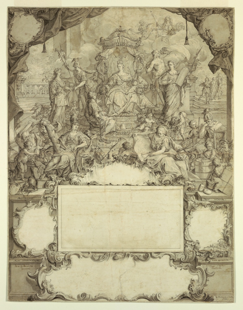 Design for a title page or frontispiece dedicated to the Empress Maria Theresa — Johann Gottfried Eichler The Younger, German, 1715 – 1770