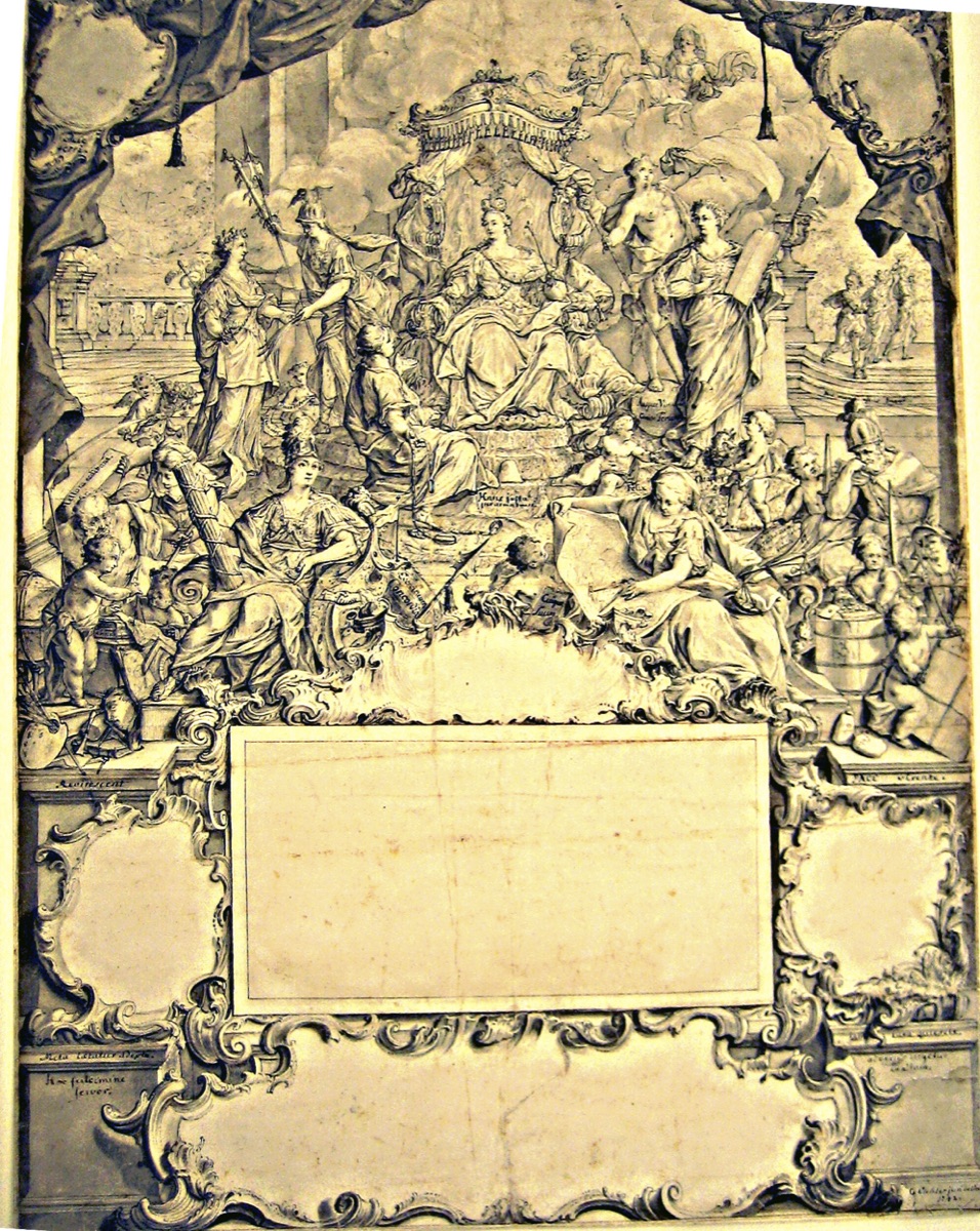 Design for a title page or frontispiece dedicated to the Empress Maria Theresa — Johann Gottfried Eichler The Younger, German, 1715 – 1770