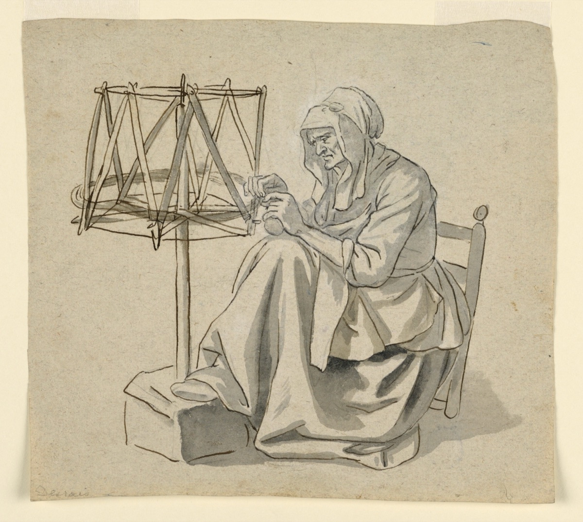 An Old Woman Spinning — Claude-Louis Desrais, French, 1746–1816