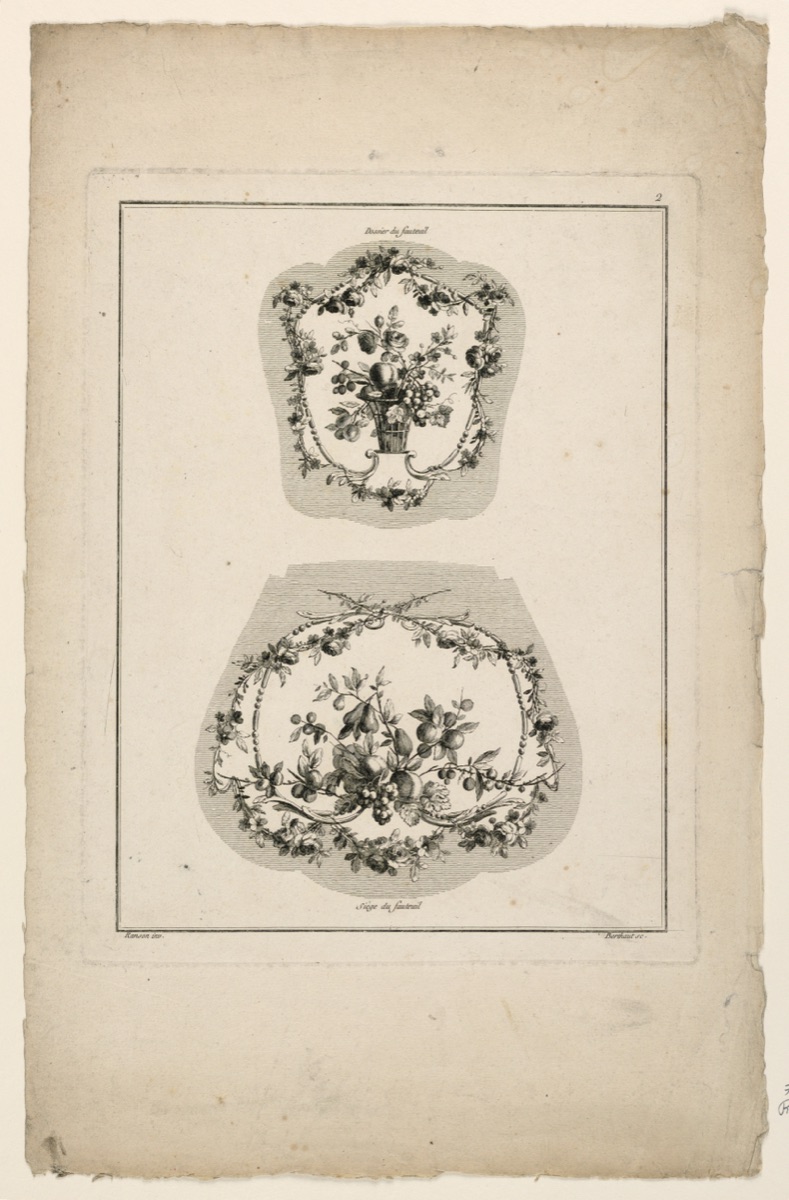 Designs for Tapestry Chair Seats, Plate 2 from "Cahier de Cartouches et Ornemens de l'Oeuvre de Ranson" — Pierre-Gabriel Berthault, French, 1737–1831
