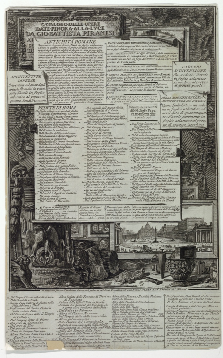 The Catologue of the artist's work (Table of Contents of the Vedute di Roma) — Giovanni Battista Piranesi, Italian, 1720–1778