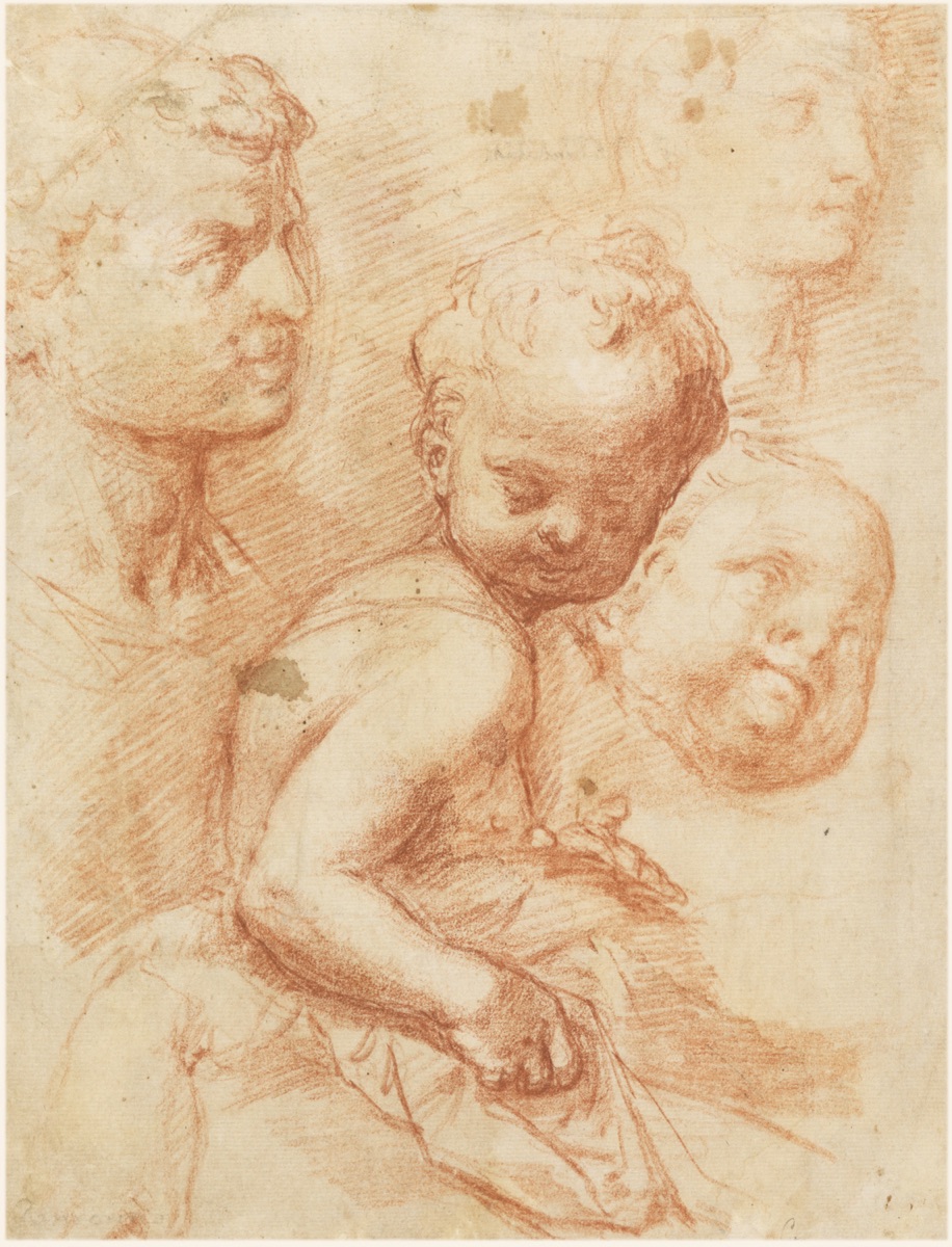 Study of man, woman and child heads, sitting child — Giovanni Battista Naldini, Italian, 1537 - 1591