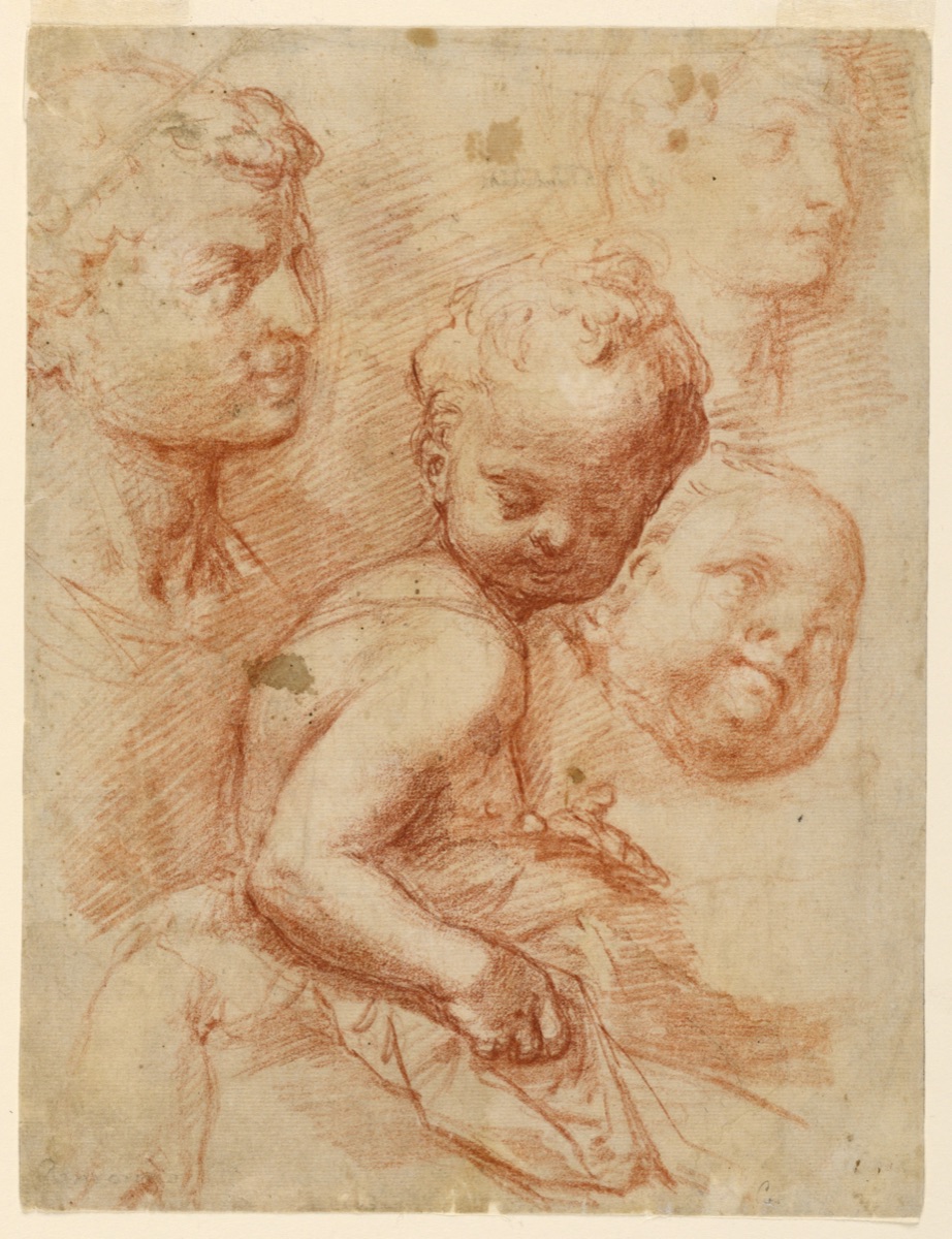 Study of man, woman and child heads, sitting child — Giovanni Battista Naldini, Italian, 1537 - 1591