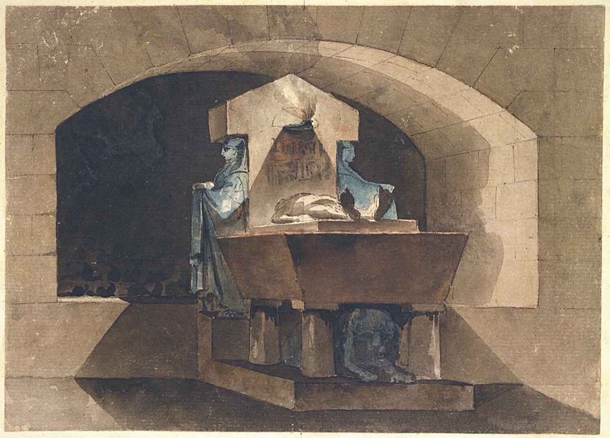 Sepulcher in Egyptian Style with Caryatids and a Lion — Louis-Jean Desprez, French, active Sweden, 1743–1804