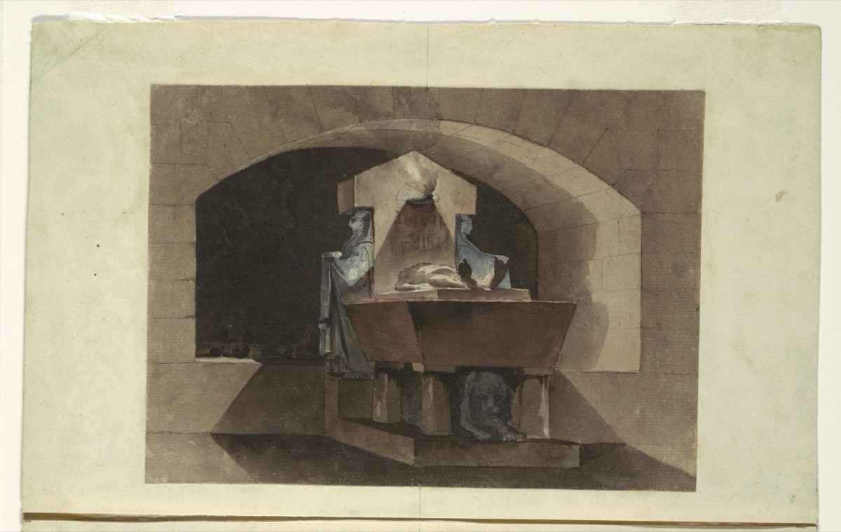 Sepulcher in Egyptian Style with Caryatids and a Lion — Louis-Jean Desprez, French, active Sweden, 1743–1804