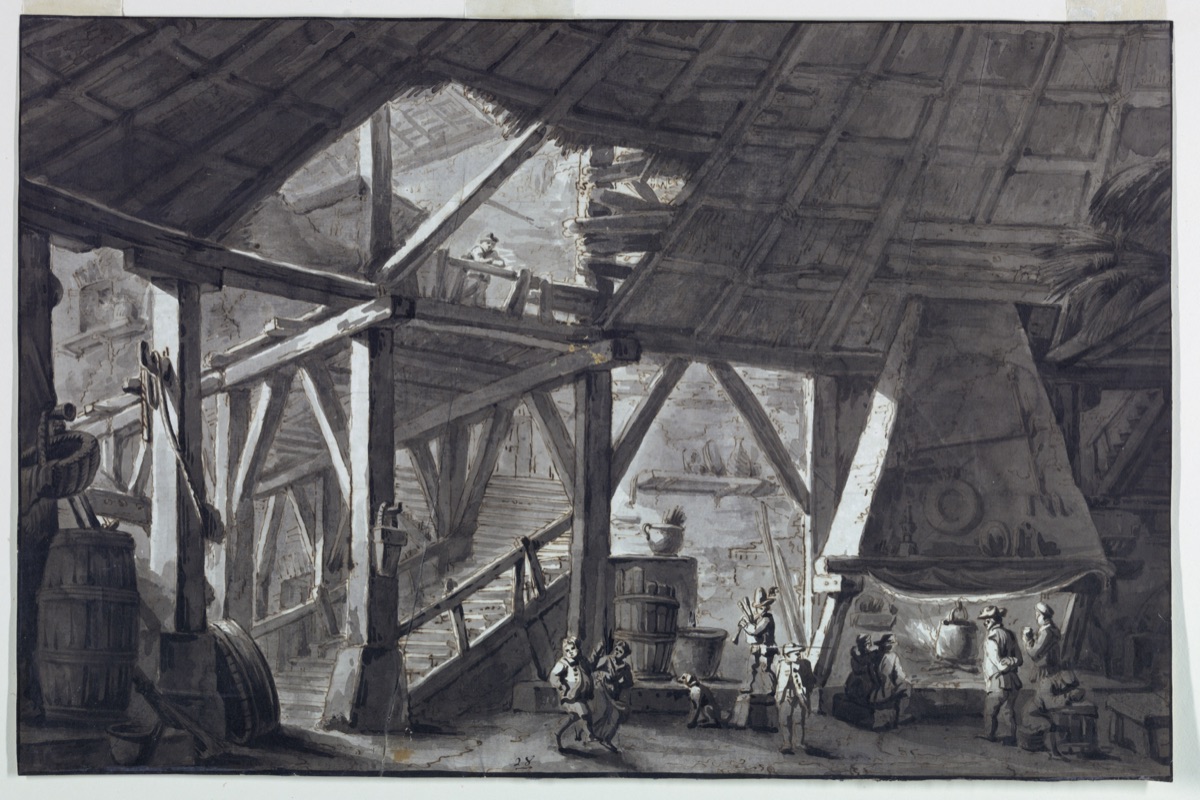 Stage Design, Ruined Farm Building Interior — Antonio Giuseppe Basoli, Italian, 1774–1843