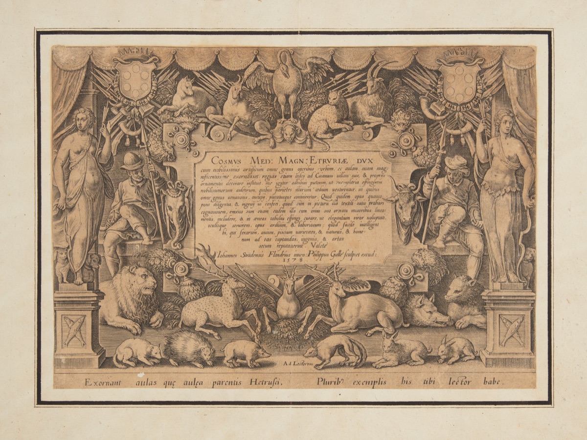 Dedicatory page of the set "Mediceae familiae rerum feliciter gestarum Victoria et triumphi" — Jan van der Straet, called Stradanus, Flemish, 1523–1605; Philip Galle, Flemish, 1537 - 1612