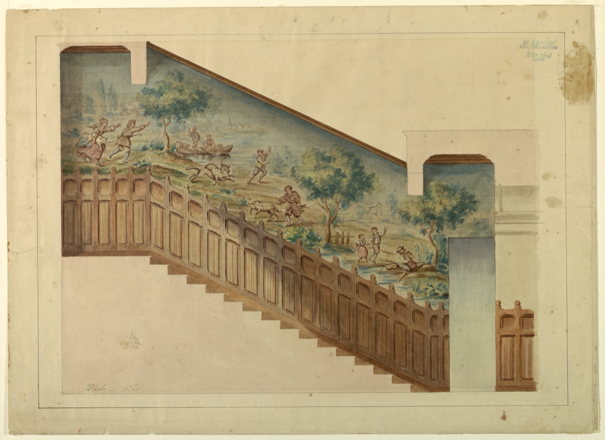 Design for Portion of Stairway in Château-sur-Mer, Newport, Rhode Island — Charles Salagnad, French