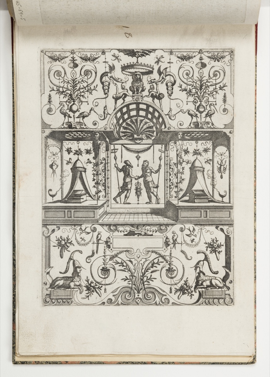 Plate 18, from Grotteßco in diverßche manieren (Various Grotesques) — Hans Vredeman de Vries, Dutch, 1527 - ca. 1606; Jan van Doetechum the Elder, Dutch, active 1554 - ca. 1600; Lucas van Doetechum, Dutch, after 1584; Gerard de Jode, Flemish, 1509 - 1591