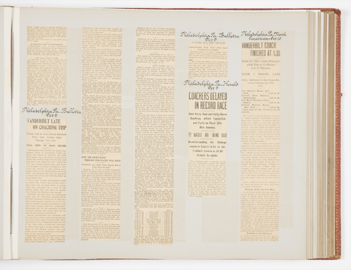 Commemorative Scrapbook Documenting the 1901 Record Breaking Coach Race from New York City to Philadelphia and Back Again