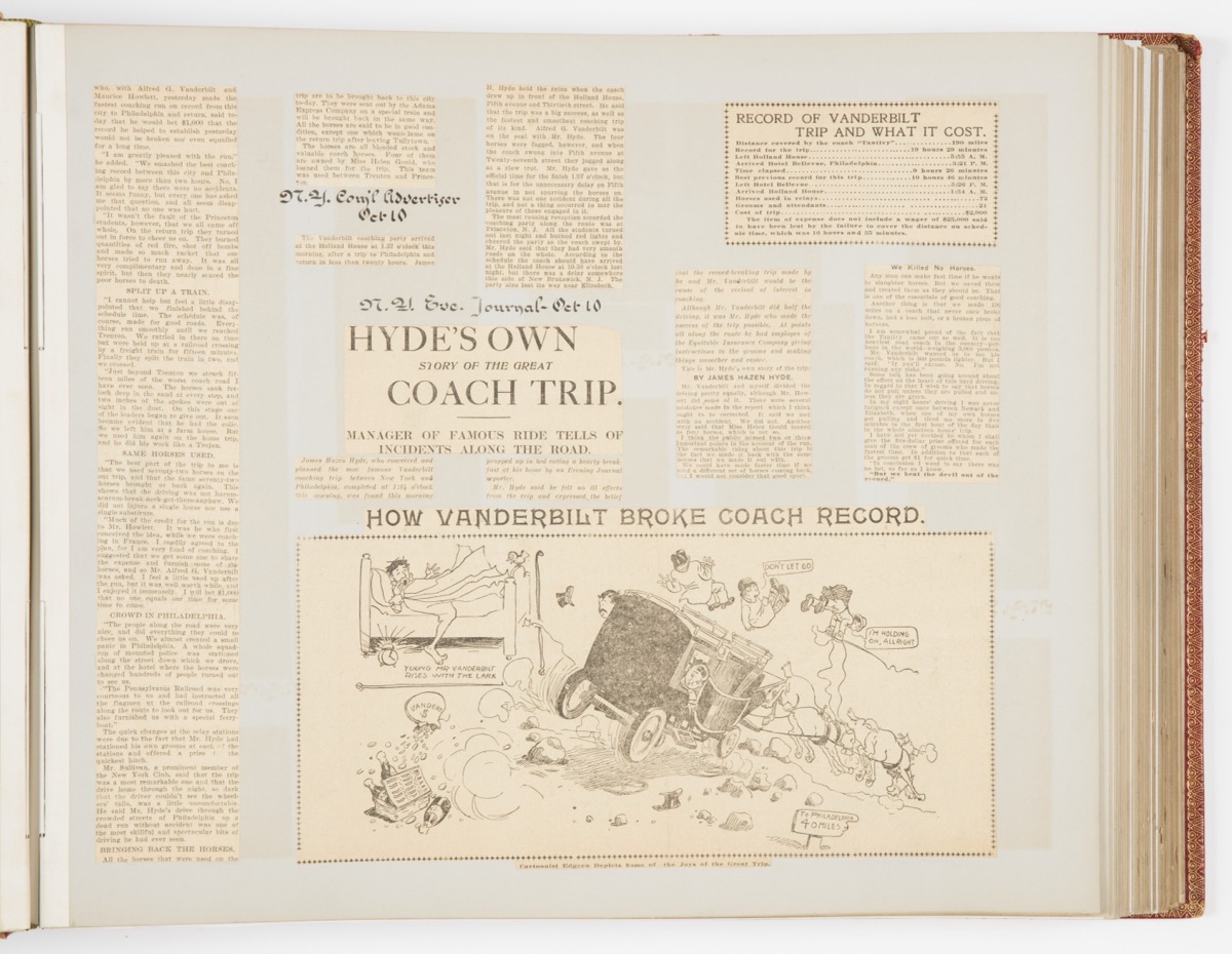 Commemorative Scrapbook Documenting the 1901 Record Breaking Coach Race from New York City to Philadelphia and Back Again