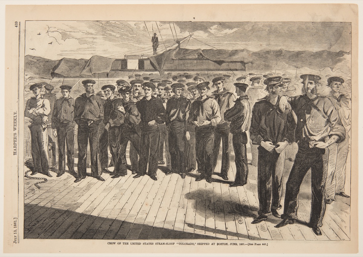Crew of the U.S. Steam-sloop "Colorado," Shipped at Boston, June 1861, from Harper's Weekly, July 13, 1861, p. 439. — Harper & Bros., New York, New York, USA