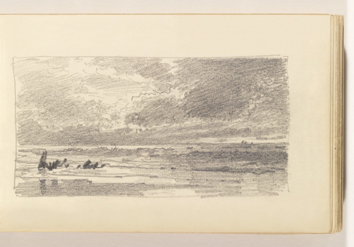 Shoreline with Calm Sea, Possible Debris — William Trost Richards, American, 1833–1905