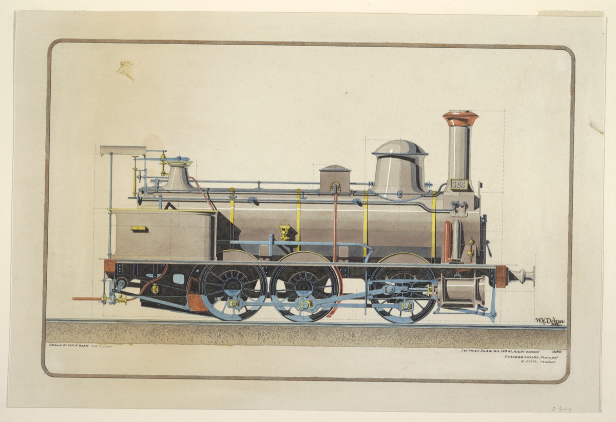 Elevation View of a Locomotive, First Prize Drawing — William H. Dohm, b. 1872
