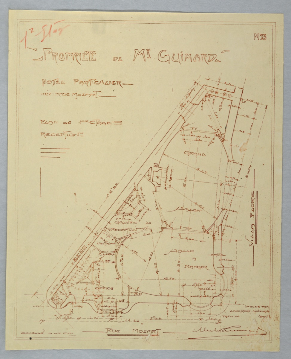 Floor Plan for the First Floor of the Home of Hector Guimard, 22 Rue Mozart — Hector Guimard, French, 1867–1942