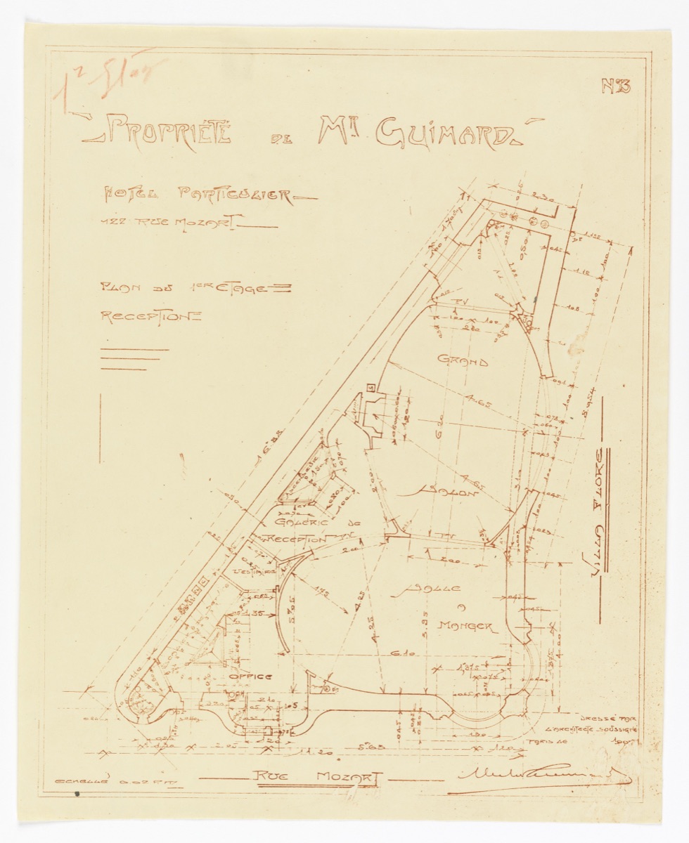 Floor Plan for the First Floor of the Home of Hector Guimard, 22 Rue Mozart — Hector Guimard, French, 1867–1942