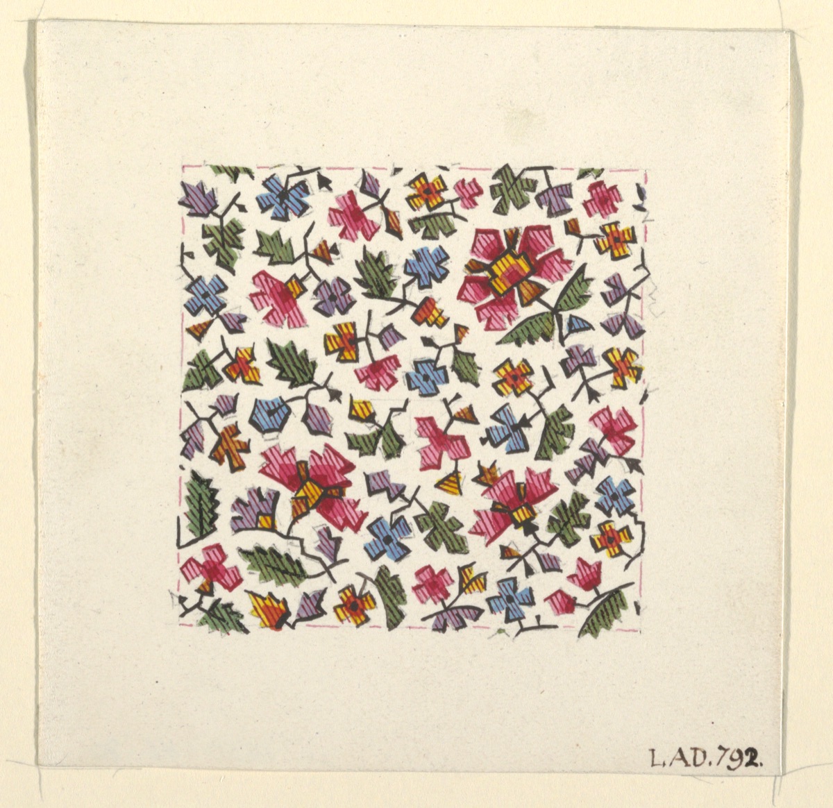 Stylized floral design for printed textile — Louis-Albert DuBois, Swiss, 1752–1818