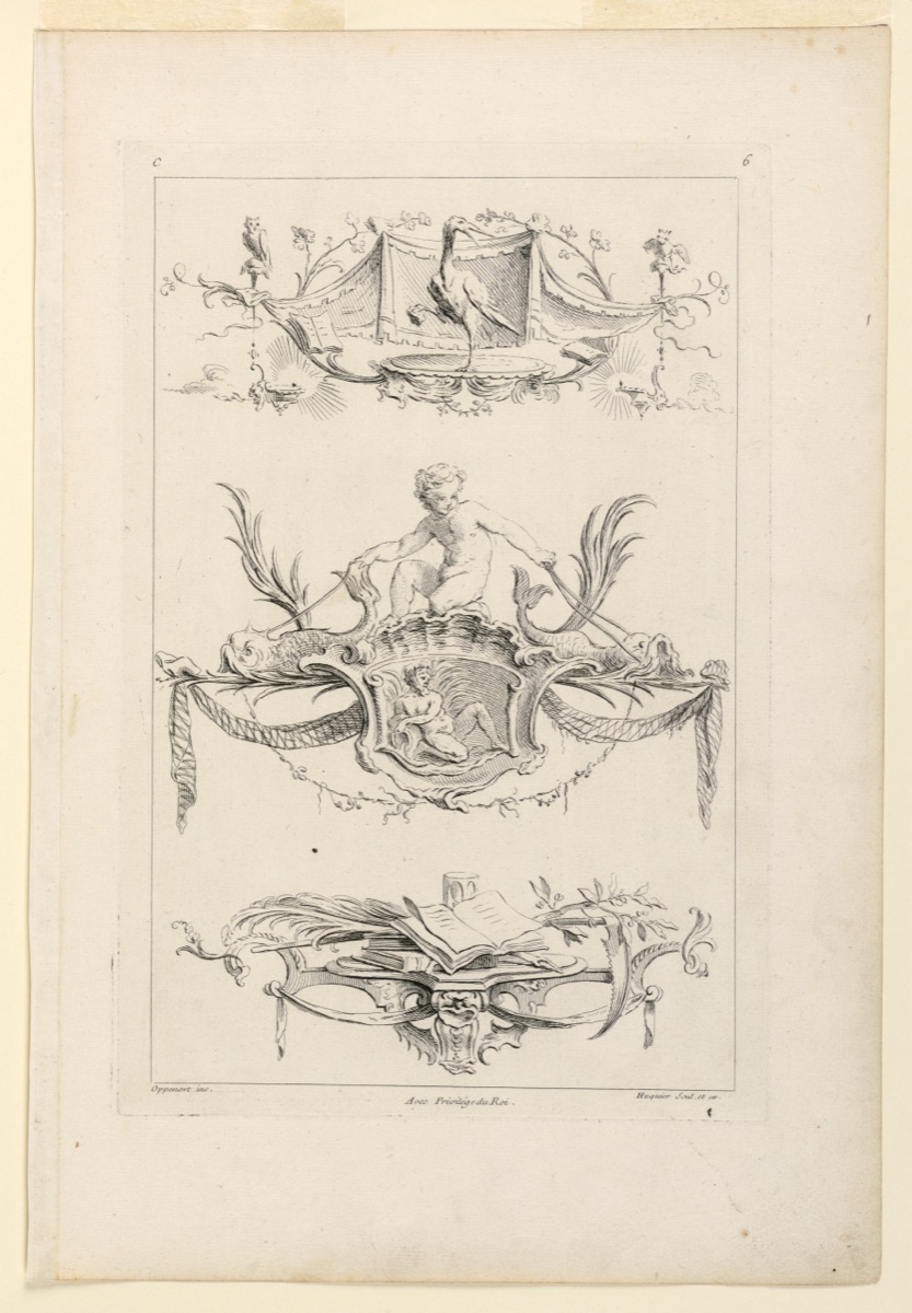 Page Six from "Toisieme Livre Contenant Des Frises ou Paneaux en Longueur Inventés Par G. M. Oppenort Architecte du Roi et Gravés par Huquier" — Gilles-Marie Oppenord, French, 1672–1742; Gabriel Huquier, French, 1695–1772