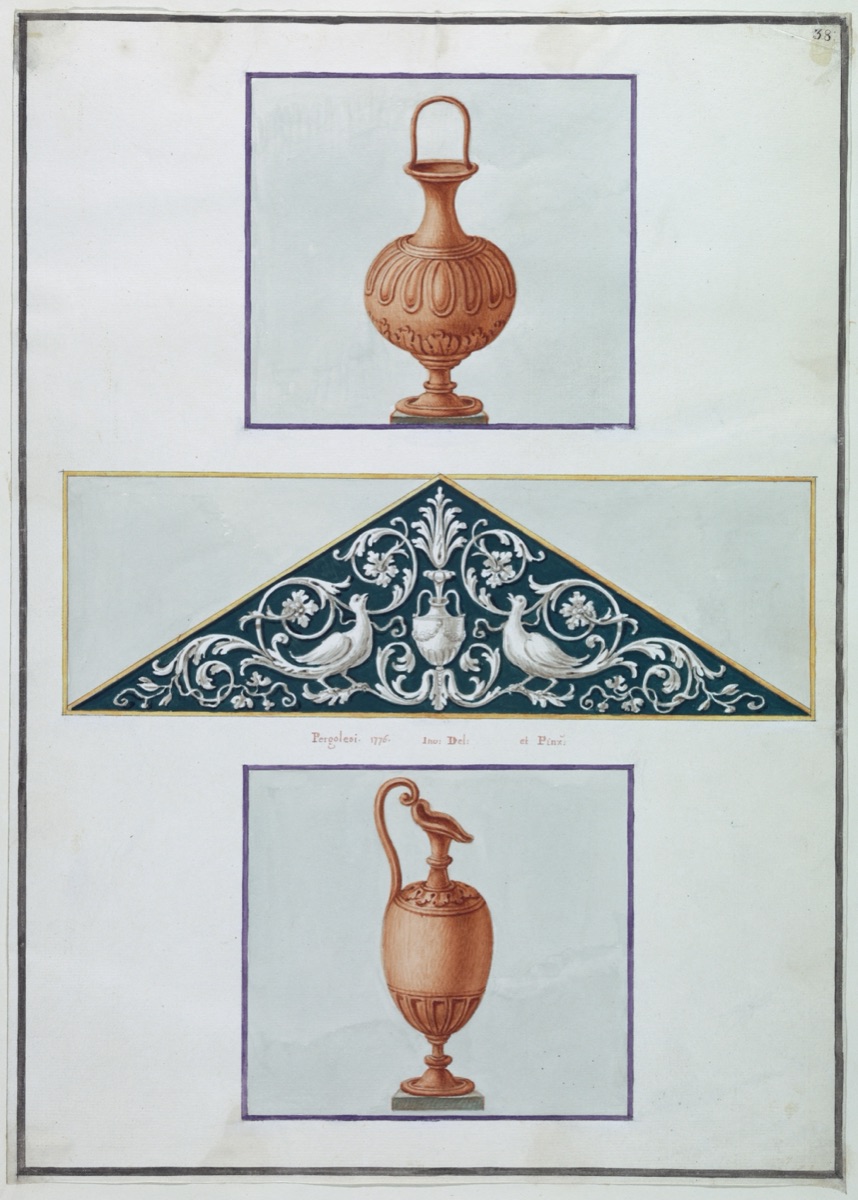 Ornament Design, Urns and Triangular Panel with Doves — Michel Angelo Pergolesi, Italian, active ca. 1760–1801