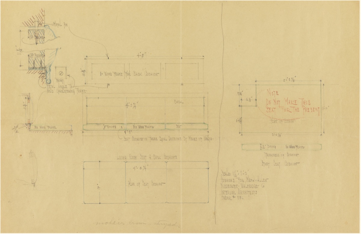 Cushions for Living Room Seat, Henry J. Allen Residence, Wichita, Kansas — Frank Lloyd Wright, American, 1867–1959; George Mann Niedecken, 1878–1945
