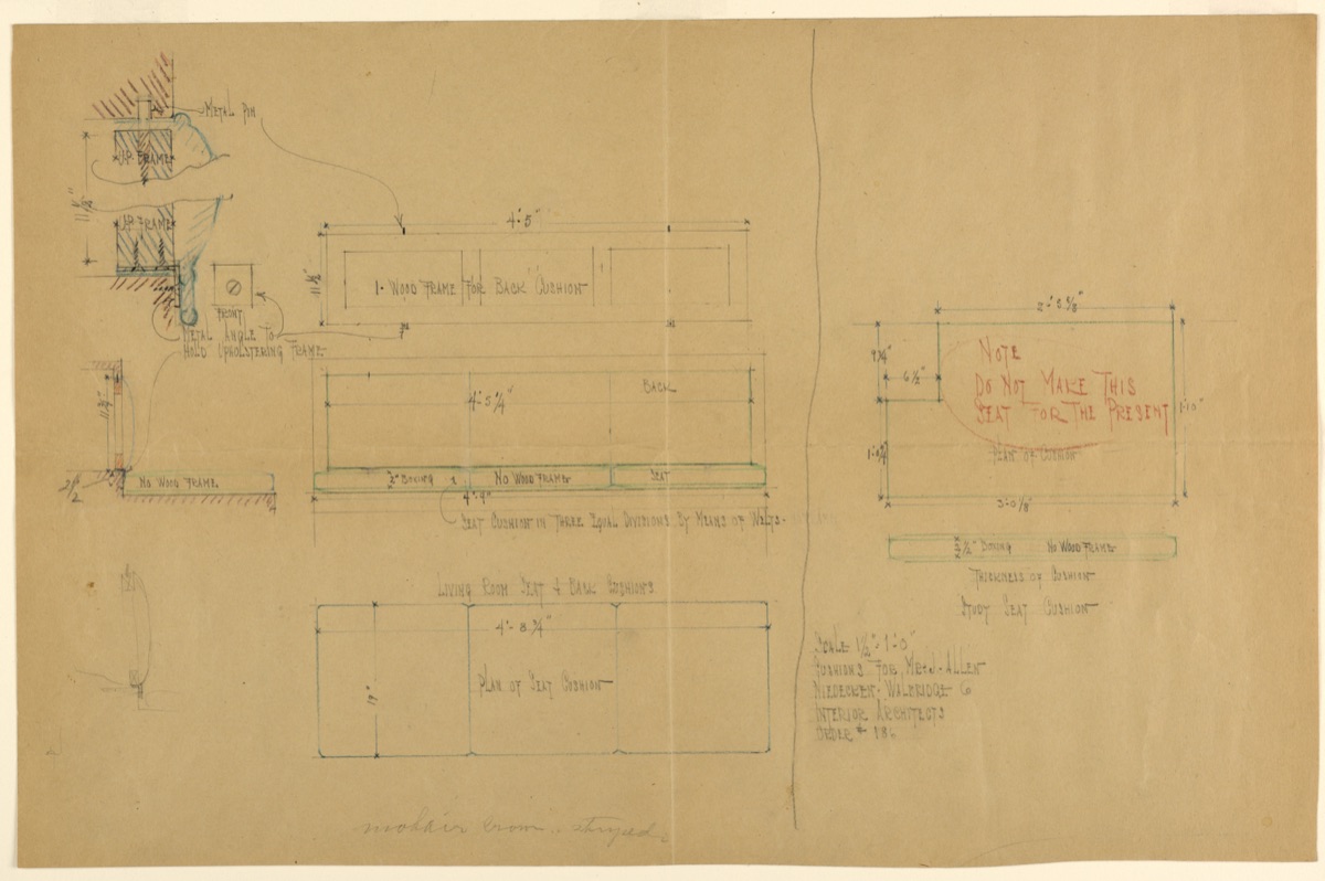Cushions for Living Room Seat, Henry J. Allen Residence, Wichita, Kansas — Frank Lloyd Wright, American, 1867–1959; George Mann Niedecken, 1878–1945