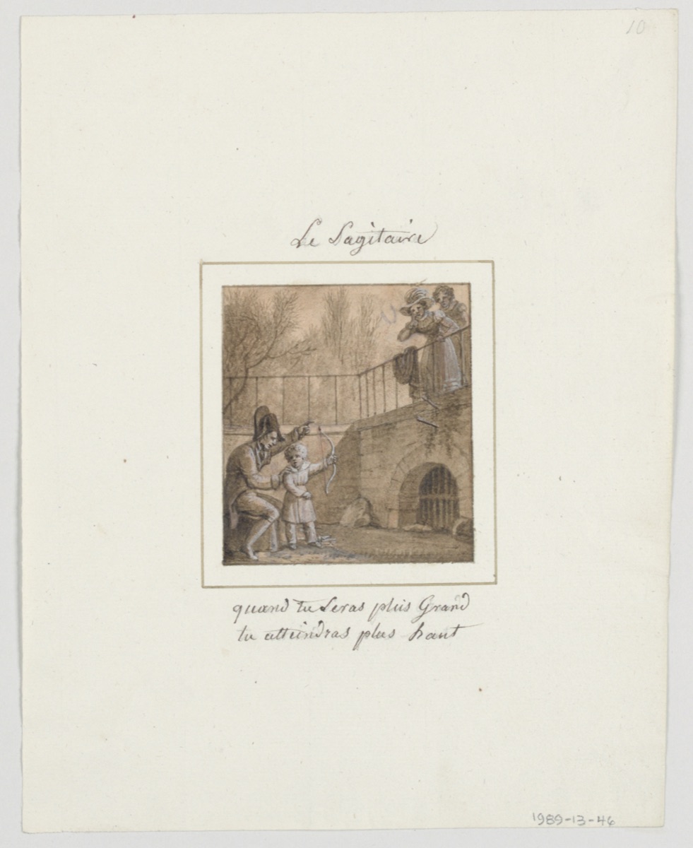 Design for a Painted Porcelain Plate, Le Sagitaire (Sagittarius) from le Zodiaque Travesti (The Farcical Zodiac) Service — Jean Charles Develly, French, 1783 - 1849