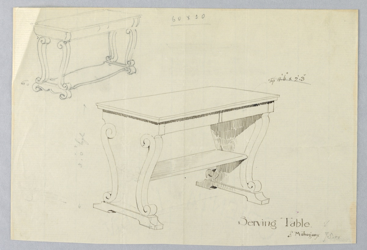 Design for Serving Table with Alternate Design Sketch — A.N. Davenport Co.