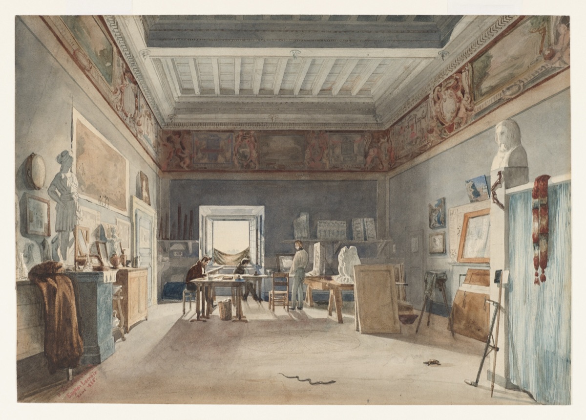 A Studio in the Villa Medici, Rome — Attributed to Joseph-Eugène Lacroix, French, 1814 - 1873; Attributed to Eugène Lacroix, 1814 – 1873