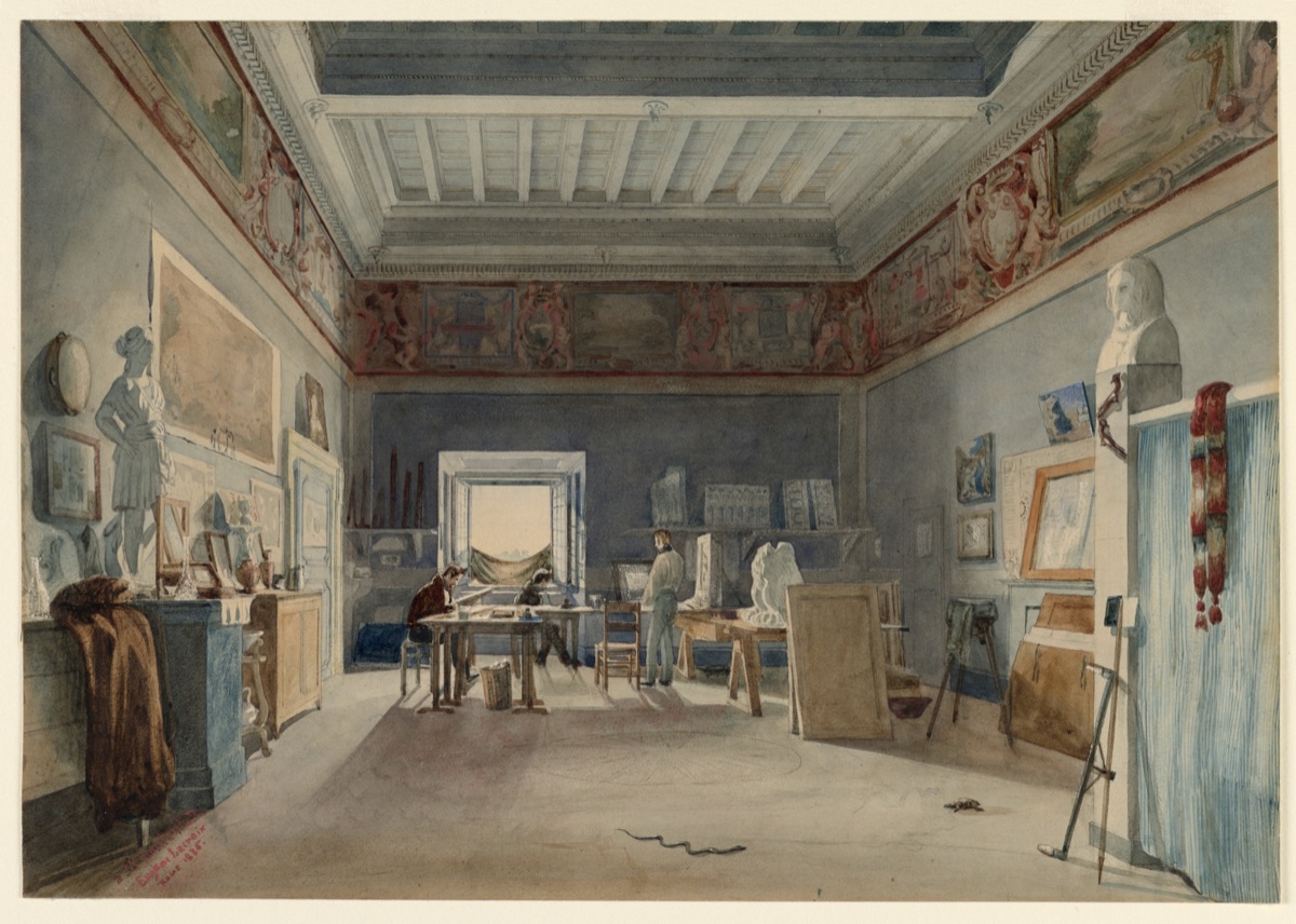 A Studio in the Villa Medici, Rome — Attributed to Joseph-Eugène Lacroix, French, 1814 - 1873; Attributed to Eugène Lacroix, 1814 – 1873